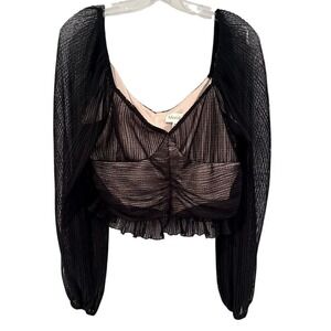 Meraki Illusion Ruched Crop Top Womens XL Black Whimsigoth Goth Dark Romance‎